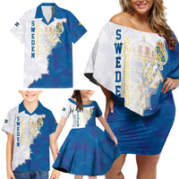 Personalized Kingdom of Sweden Coat of arms Family Matching Off Shoulder Short Dress and Hawaiian Shirt