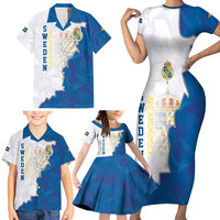 Personalized Kingdom of Sweden Coat of arms Family Matching Short Sleeve Bodycon Dress and Hawaiian Shirt