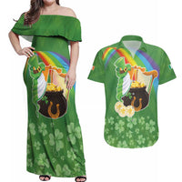 Celtic Harp Shamrock Republic of Ireland Couples Matching Off Shoulder Maxi Dress and Hawaiian Shirt