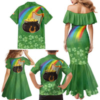 Celtic Harp Shamrock Republic of Ireland Family Matching Mermaid Dress and Hawaiian Shirt