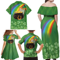 Celtic Harp Shamrock Republic of Ireland Family Matching Off Shoulder Maxi Dress and Hawaiian Shirt
