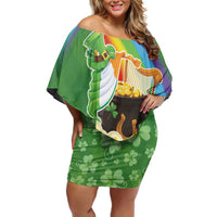 Celtic Harp Shamrock Republic of Ireland Family Matching Off Shoulder Short Dress and Hawaiian Shirt