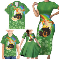 Celtic Harp Shamrock Republic of Ireland Family Matching Short Sleeve Bodycon Dress and Hawaiian Shirt