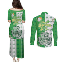Ireland 17th March Saint Patrick's Day Couples Matching Puletasi and Long Sleeve Button Shirt Irish Leprechaun with Shamrock