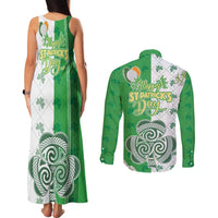 Ireland 17th March Saint Patrick's Day Couples Matching Tank Maxi Dress and Long Sleeve Button Shirt Irish Leprechaun with Shamrock