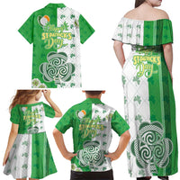Ireland 17th March Saint Patrick's Day Family Matching Off Shoulder Maxi Dress and Hawaiian Shirt Irish Leprechaun with Shamrock