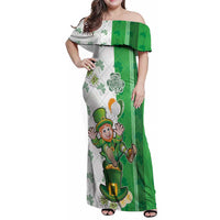 Ireland 17th March Saint Patrick's Day Family Matching Off Shoulder Maxi Dress and Hawaiian Shirt Irish Leprechaun with Shamrock