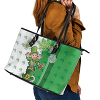 Ireland 17th March Saint Patrick's Day Leather Tote Bag Irish Leprechaun with Shamrock