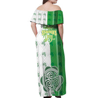 Ireland 17th March Saint Patrick's Day Off Shoulder Maxi Dress Irish Leprechaun with Shamrock