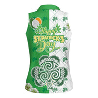 Ireland 17th March Saint Patrick's Day Women Sleeveless Polo Shirt Irish Leprechaun with Shamrock