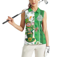 Ireland 17th March Saint Patrick's Day Women Sleeveless Polo Shirt Irish Leprechaun with Shamrock