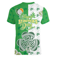 Ireland 17th March Saint Patrick's Day Women V-Neck T-Shirt Irish Leprechaun with Shamrock