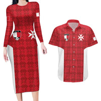 Custom Malta Football Jersey Go Champions Couples Matching Long Sleeve Bodycon Dress and Hawaiian Shirt Red Style