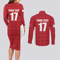 Custom Malta Football Jersey Go Champions Couples Matching Long Sleeve Bodycon Dress and Long Sleeve Button Shirt Red Style