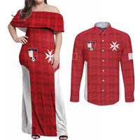 Custom Malta Football Jersey Go Champions Couples Matching Off Shoulder Maxi Dress and Long Sleeve Button Shirt Red Style