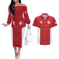 Custom Malta Football Jersey Go Champions Couples Matching Off The Shoulder Long Sleeve Dress and Hawaiian Shirt Red Style