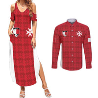 Custom Malta Football Jersey Go Champions Couples Matching Summer Maxi Dress and Long Sleeve Button Shirt Red Style
