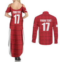 Custom Malta Football Jersey Go Champions Couples Matching Summer Maxi Dress and Long Sleeve Button Shirt Red Style