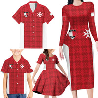 Custom Malta Football Jersey Go Champions Family Matching Long Sleeve Bodycon Dress and Hawaiian Shirt Red Style