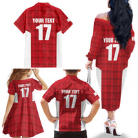 Custom Malta Football Jersey Go Champions Family Matching Off The Shoulder Long Sleeve Dress and Hawaiian Shirt Red Style