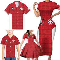Custom Malta Football Jersey Go Champions Family Matching Short Sleeve Bodycon Dress and Hawaiian Shirt Red Style