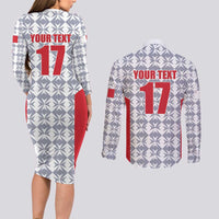 Custom Malta Football Jersey Go Champions Couples Matching Long Sleeve Bodycon Dress and Long Sleeve Button Shirt White Style