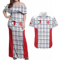 Custom Malta Football Jersey Go Champions Couples Matching Off Shoulder Maxi Dress and Hawaiian Shirt White Style
