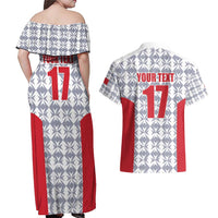 Custom Malta Football Jersey Go Champions Couples Matching Off Shoulder Maxi Dress and Hawaiian Shirt White Style