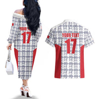 Custom Malta Football Jersey Go Champions Couples Matching Off The Shoulder Long Sleeve Dress and Hawaiian Shirt White Style