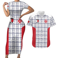 Custom Malta Football Jersey Go Champions Couples Matching Short Sleeve Bodycon Dress and Hawaiian Shirt White Style