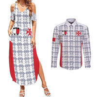 Custom Malta Football Jersey Go Champions Couples Matching Summer Maxi Dress and Long Sleeve Button Shirt White Style