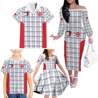 Custom Malta Football Jersey Go Champions Family Matching Off The Shoulder Long Sleeve Dress and Hawaiian Shirt White Style