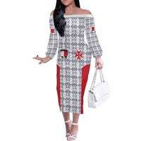 Custom Malta Football Jersey Go Champions Family Matching Off The Shoulder Long Sleeve Dress and Hawaiian Shirt White Style