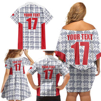 Custom Malta Football Jersey Go Champions Family Matching Off Shoulder Short Dress and Hawaiian Shirt White Style