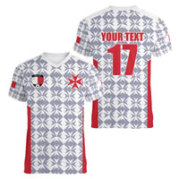 Custom Malta Football Jersey Go Champions Women V-Neck T-Shirt White Style