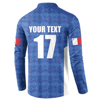 Custom Malta Football Jersey Go Champions Button Sweatshirt Blue Style