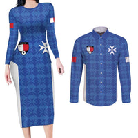 Custom Malta Football Jersey Go Champions Couples Matching Long Sleeve Bodycon Dress and Long Sleeve Button Shirt Blue Style