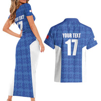 Custom Malta Football Jersey Go Champions Couples Matching Short Sleeve Bodycon Dress and Hawaiian Shirt Blue Style