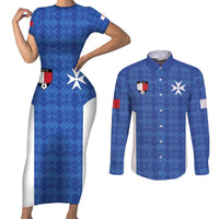 Custom Malta Football Jersey Go Champions Couples Matching Short Sleeve Bodycon Dress and Long Sleeve Button Shirt Blue Style