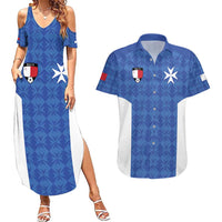 Custom Malta Football Jersey Go Champions Couples Matching Summer Maxi Dress and Hawaiian Shirt Blue Style