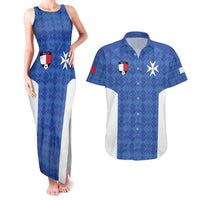Custom Malta Football Jersey Go Champions Couples Matching Tank Maxi Dress and Hawaiian Shirt Blue Style