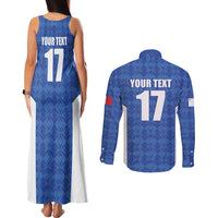 Custom Malta Football Jersey Go Champions Couples Matching Tank Maxi Dress and Long Sleeve Button Shirt Blue Style