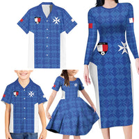 Custom Malta Football Jersey Go Champions Family Matching Long Sleeve Bodycon Dress and Hawaiian Shirt Blue Style