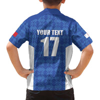 Custom Malta Football Jersey Go Champions Family Matching Off The Shoulder Long Sleeve Dress and Hawaiian Shirt Blue Style