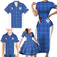 Custom Malta Football Jersey Go Champions Family Matching Short Sleeve Bodycon Dress and Hawaiian Shirt Blue Style