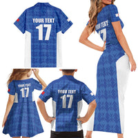 Custom Malta Football Jersey Go Champions Family Matching Short Sleeve Bodycon Dress and Hawaiian Shirt Blue Style