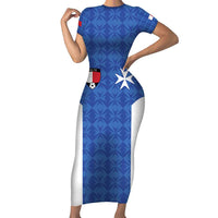Custom Malta Football Jersey Go Champions Family Matching Short Sleeve Bodycon Dress and Hawaiian Shirt Blue Style