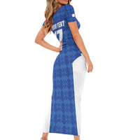 Custom Malta Football Jersey Go Champions Family Matching Short Sleeve Bodycon Dress and Hawaiian Shirt Blue Style