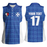 Custom Malta Football Jersey Go Champions Women Sleeveless Polo Shirt Blue Style