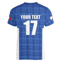 Custom Malta Football Jersey Go Champions Women V-Neck T-Shirt Blue Style